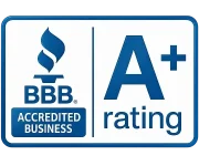 BBB A+ rating badge for Better Business Bureau certified gutter cleaning and gutter repair service in Smithtown